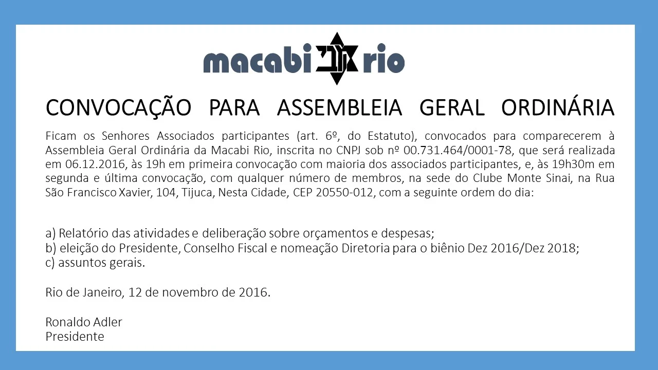 ELEIÇÕES MACABI RIO