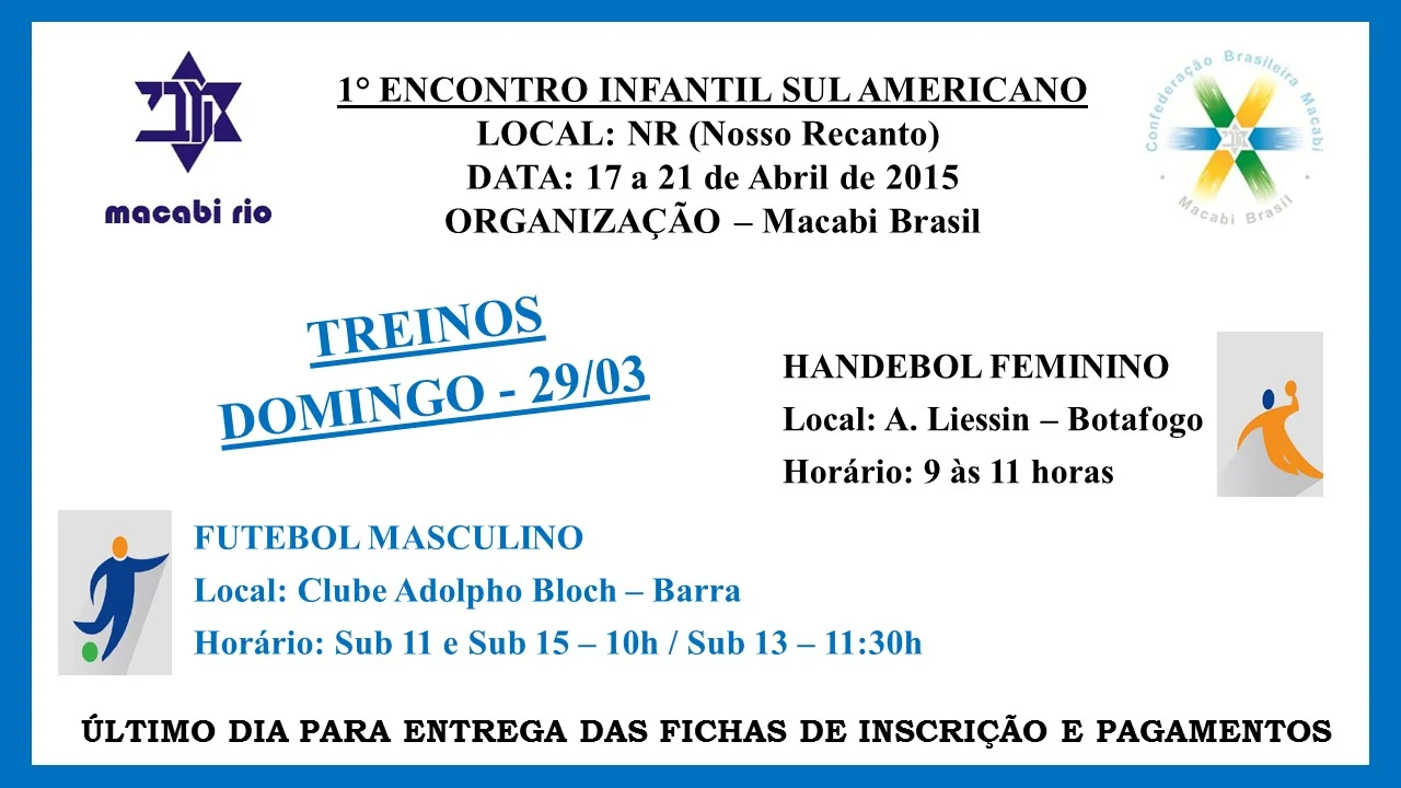 TREINOS NO DIA 29 DE MARÇO – ATENÇÃO!!